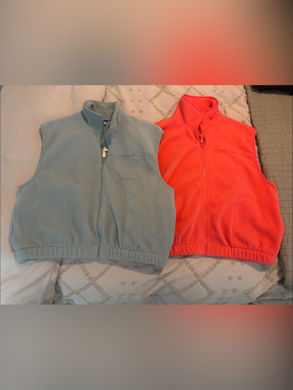 Old Navy Sleeveless Fleece Vests in Light Blue and Coral